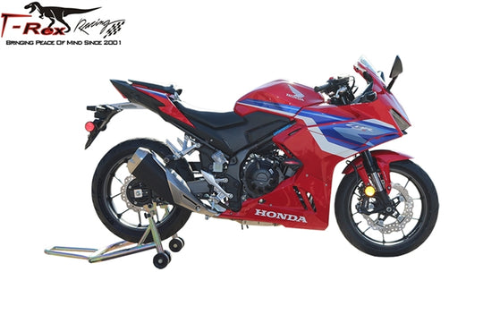 2024 - 2026 Honda CBR500R No Cut Frame Sliders Installed .
