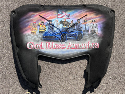 God Bless America Artwork On Car Hood Liner 