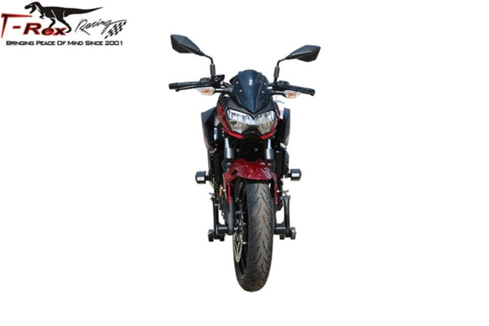 Kawasaki Z400 / Z500 No Cut Frame Sliders w/ aluminum inserts front view