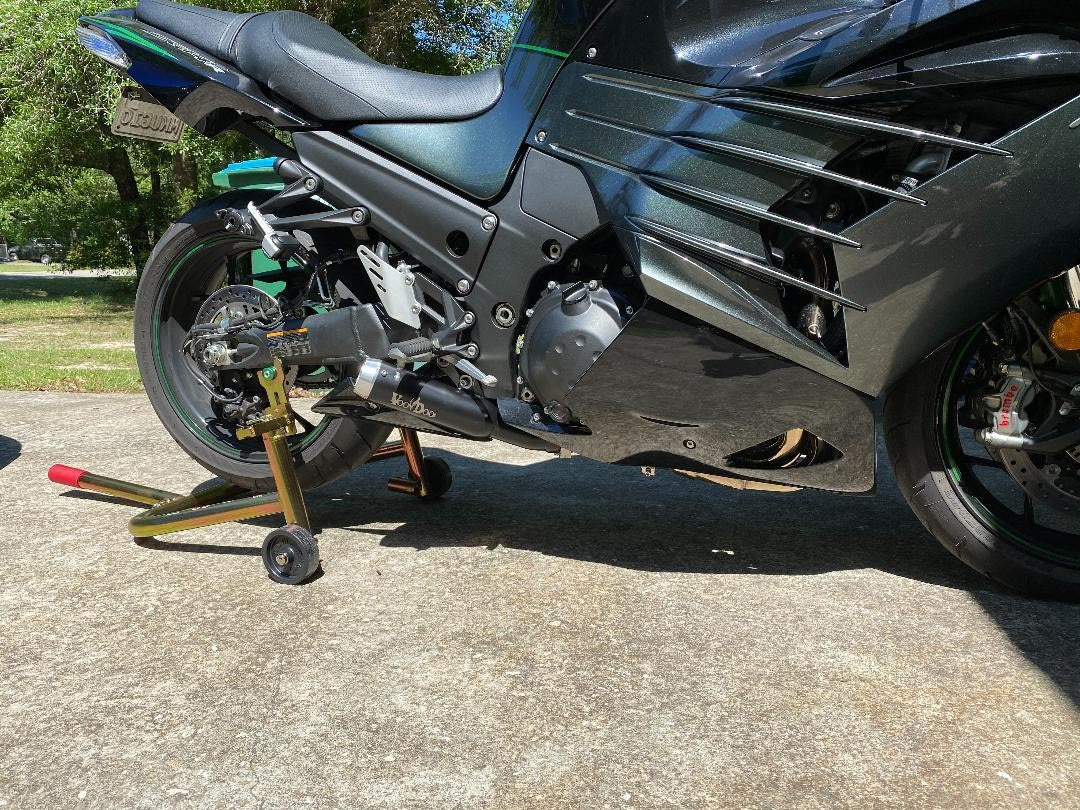 MINI MEG 4 INTO 1 RACE EXHAUST KAWASAKI ZX14 06-25 BLACK Muffler Installed