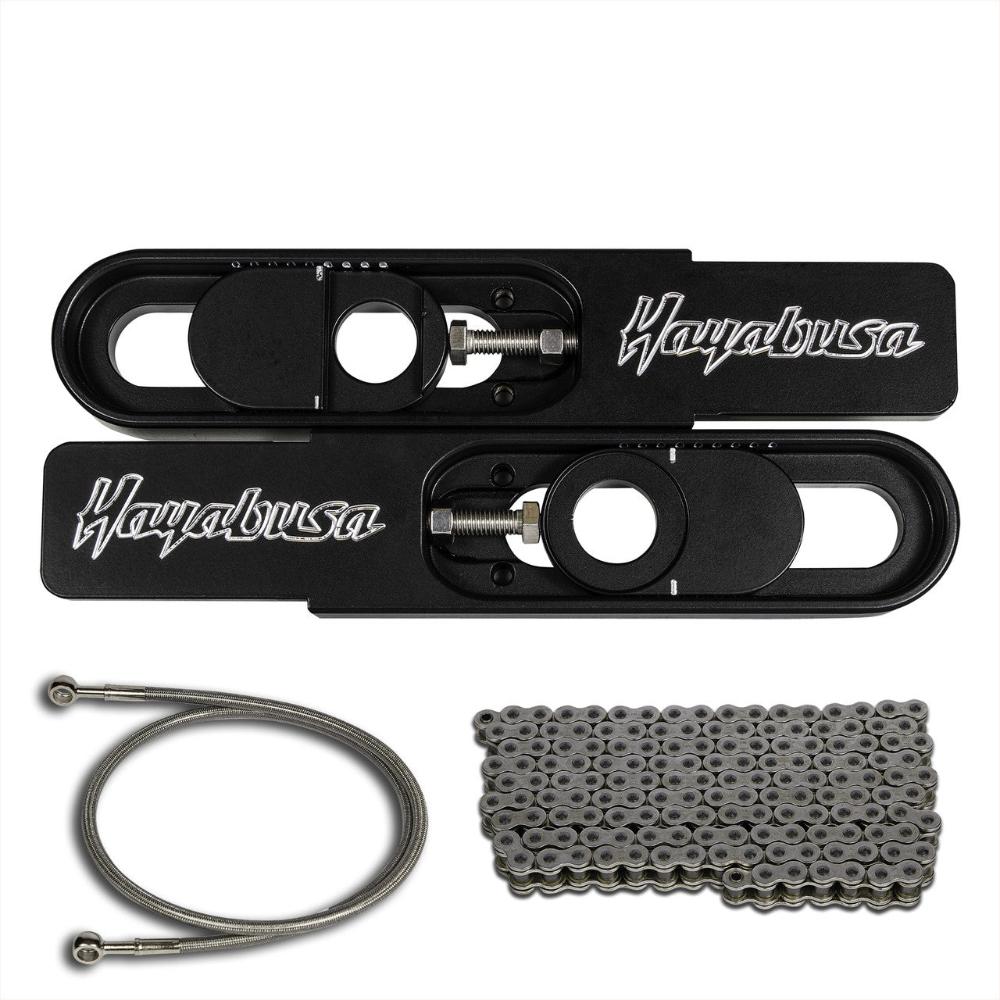 SuzukiHayabusaSwingarmBoltOnExtensionsBlackEngravedWithChainandExtendedBrakeLine
